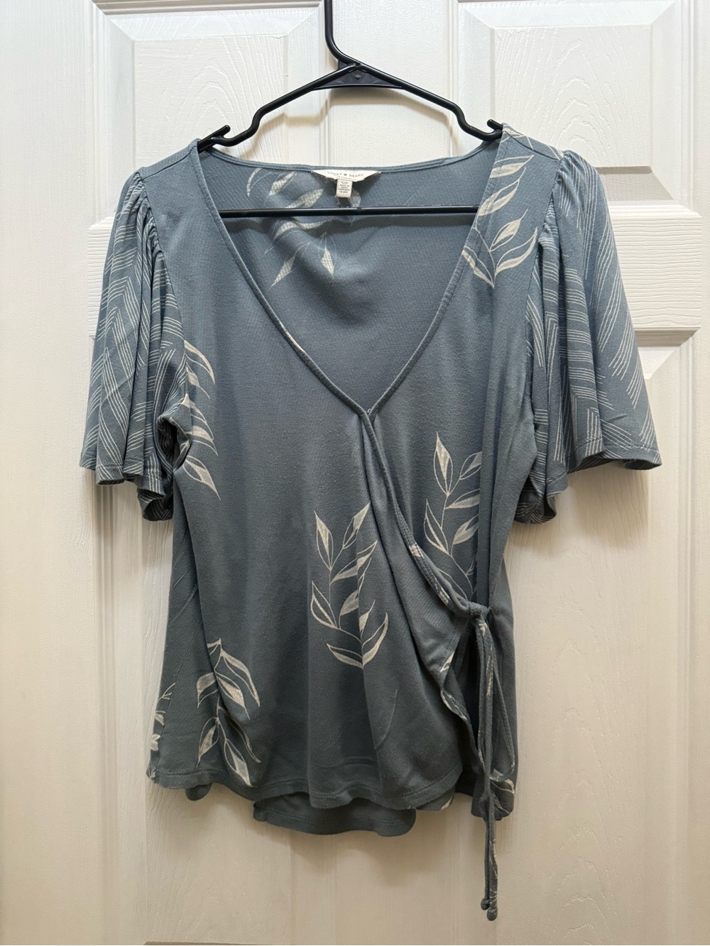 Lucky Brand Slate Blue Floral Wrap Blouse